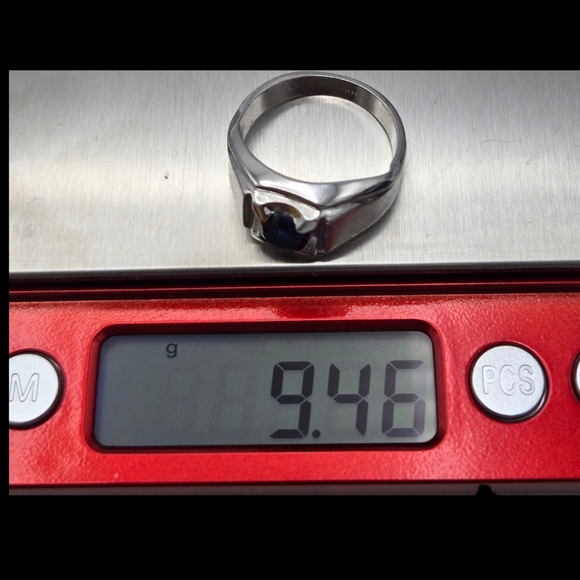 925 Silver Men's Ring with Blue Sapphire - Picture 9 of 9